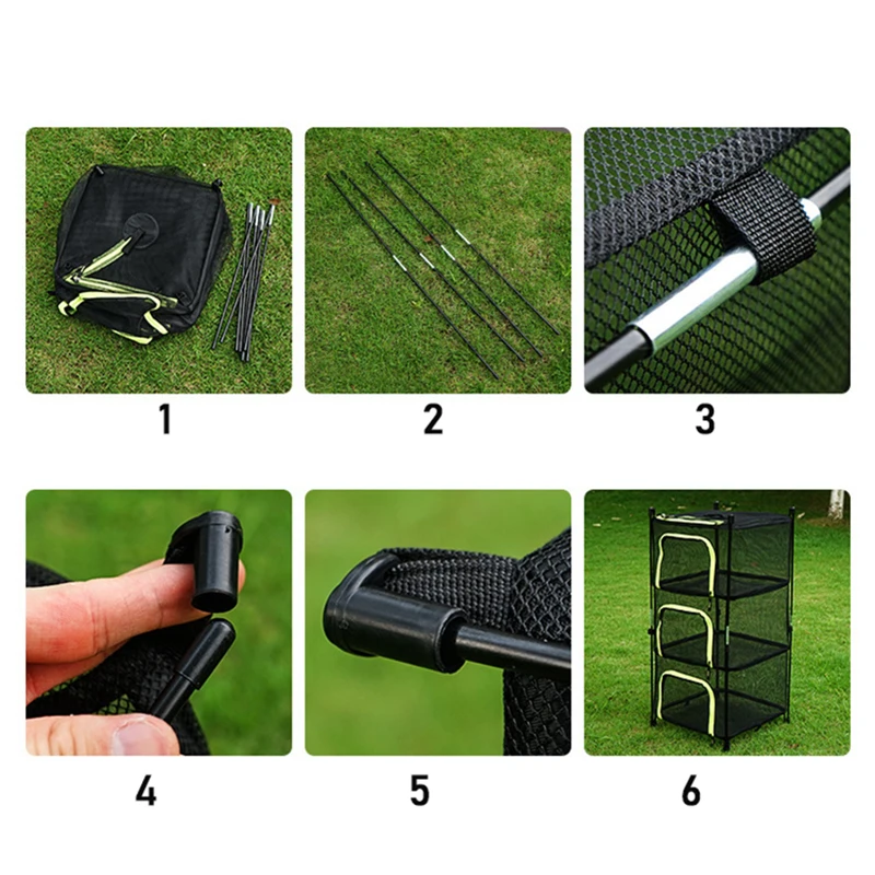 Outdoor Camping Tableware Storage folding storage basket Storage Ventilation Net Foldable Hanging Mesh Fruit Rack