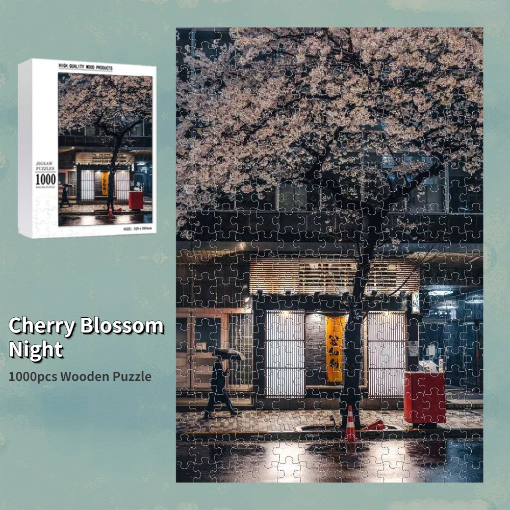 1000 Piece Jigsaw Puzzle For Adults - Mount Fuji Cherry Blossoms In Japan, Premium Recycled Material, Includes Poster