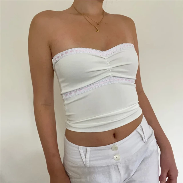 Hotsweet Ruched Chest Wrap Bandeau Tube Tops Y2K Lace Trim Strapless Camis  Off Shoulder Backless Crop Tops Women Mini Vest - AliExpress