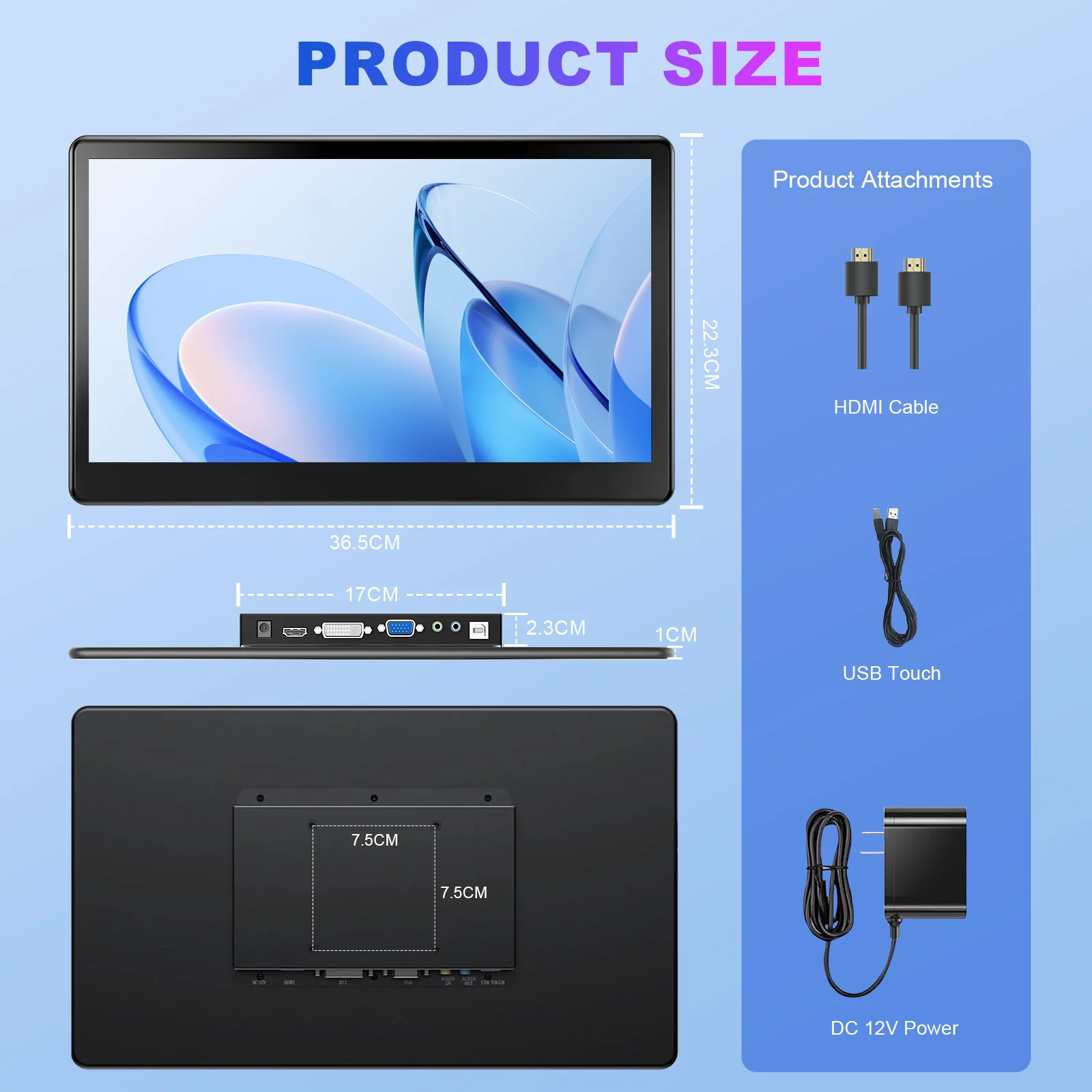 15.6인치 터치스크린 디스플레이 1920x1080P HDMI VGA DVI 멀티포트 다중 장치에 적합 IPS 패널 휴대용 확장 디스플레이