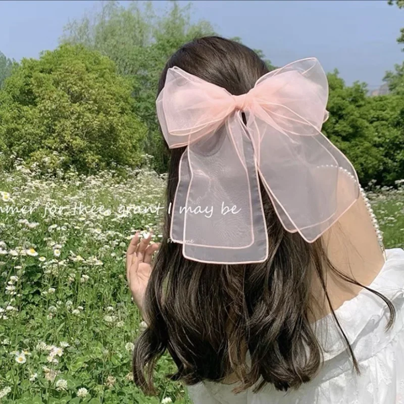 New Black Sweet Mesh Thin Gauze Big Bow Hair Claw Clip Women Bow Spring Clip Headwear Accessories Hair Clips Hairbows for Girls