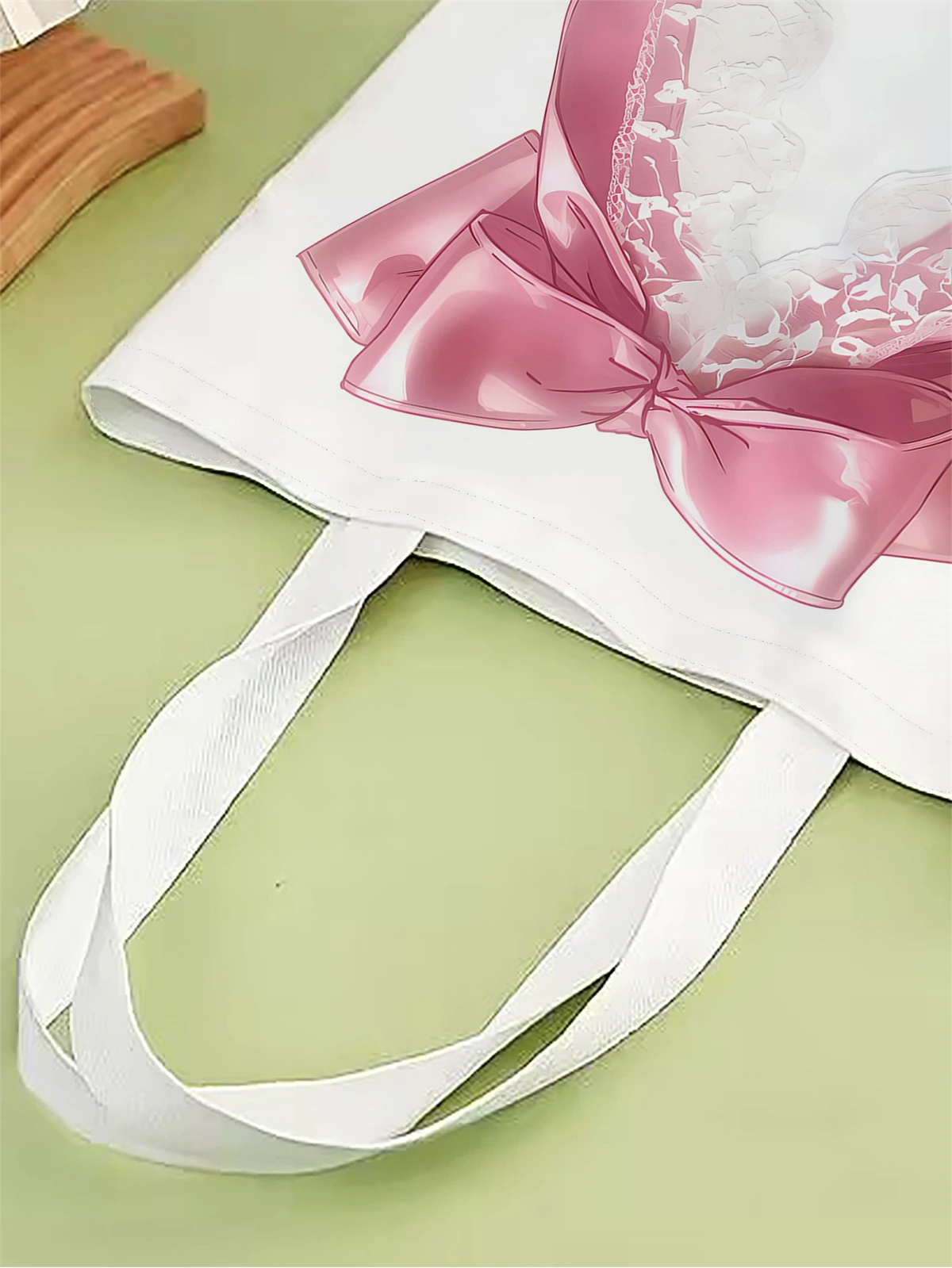 1pc,pink bow handbag, reusable fashionable handbag, multifunctional handbag, printed canvas shopping bag