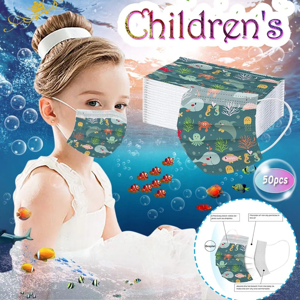 Disposable Face Mask Children's Mask 50PC Industrial 3-Layer Cotton Face Mask