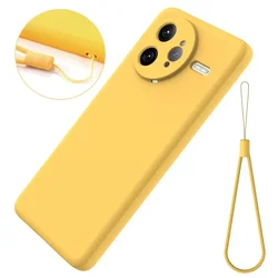 Soft Premium Liquid Silicone Case with Flocking Lined Interior and Strap for POCO F7 Ultra (Yellow)