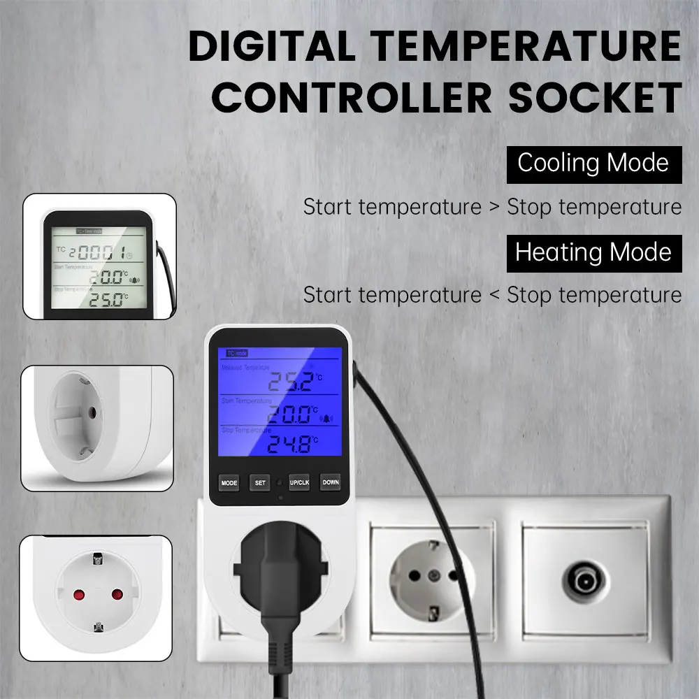 

Smart Thermostat Multi-Function Temperature Controller With Timer Timed Temperature Control Socket Switch Sensor Heating Cool