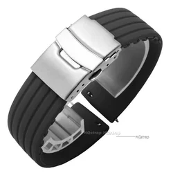 Premium Silicone Rubber Watch Strap with Deployment Buckle - 18mm (Black)