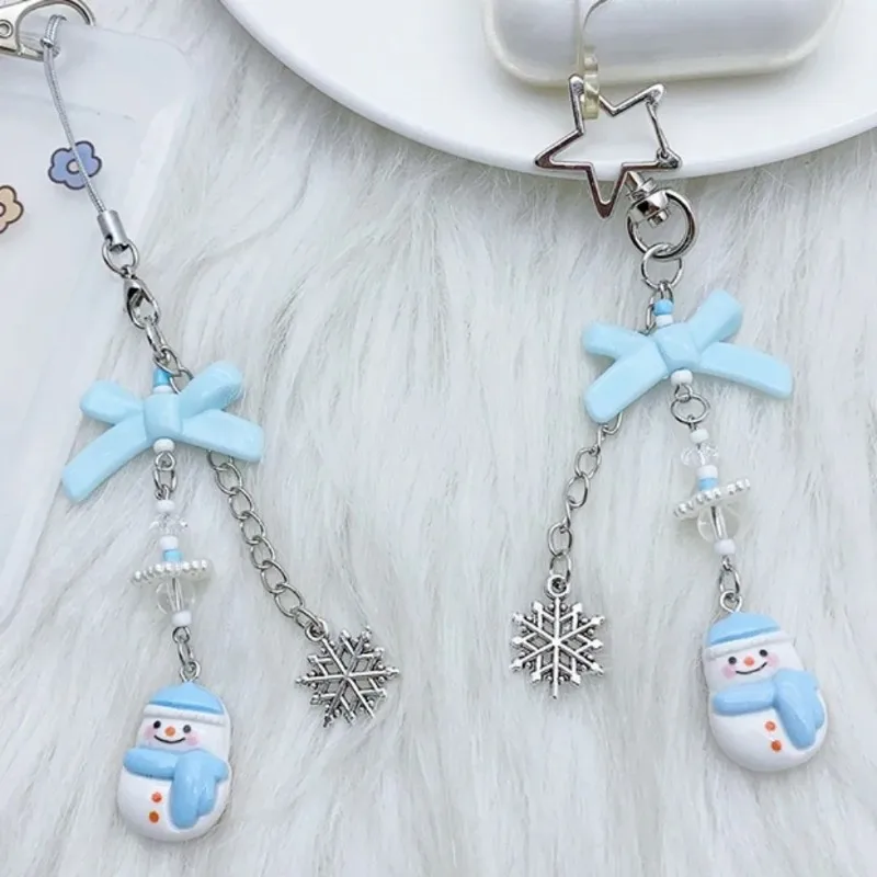 Cartoon Snowman Phone Strap Cute Christmas Cellphone Lanyard for IPhone Case Car Keychain Bags Decoration Christmas Gift