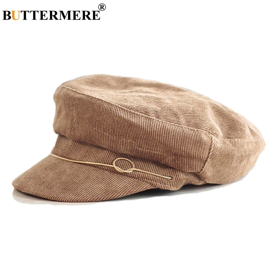 BUTTERMERE Women'S Hats For Autumn Newsboy Cap Corduroy Khaki Painter Hat Flat Ladies Solid Casual Classic Baker Boy Cap Black