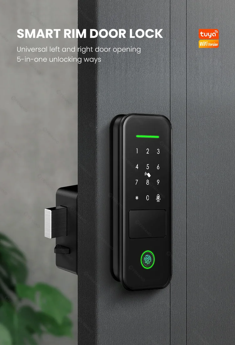 Tuya Smart lock cerradura inteligente Waterproof Wifi Fingerprint Rim Lock Smart