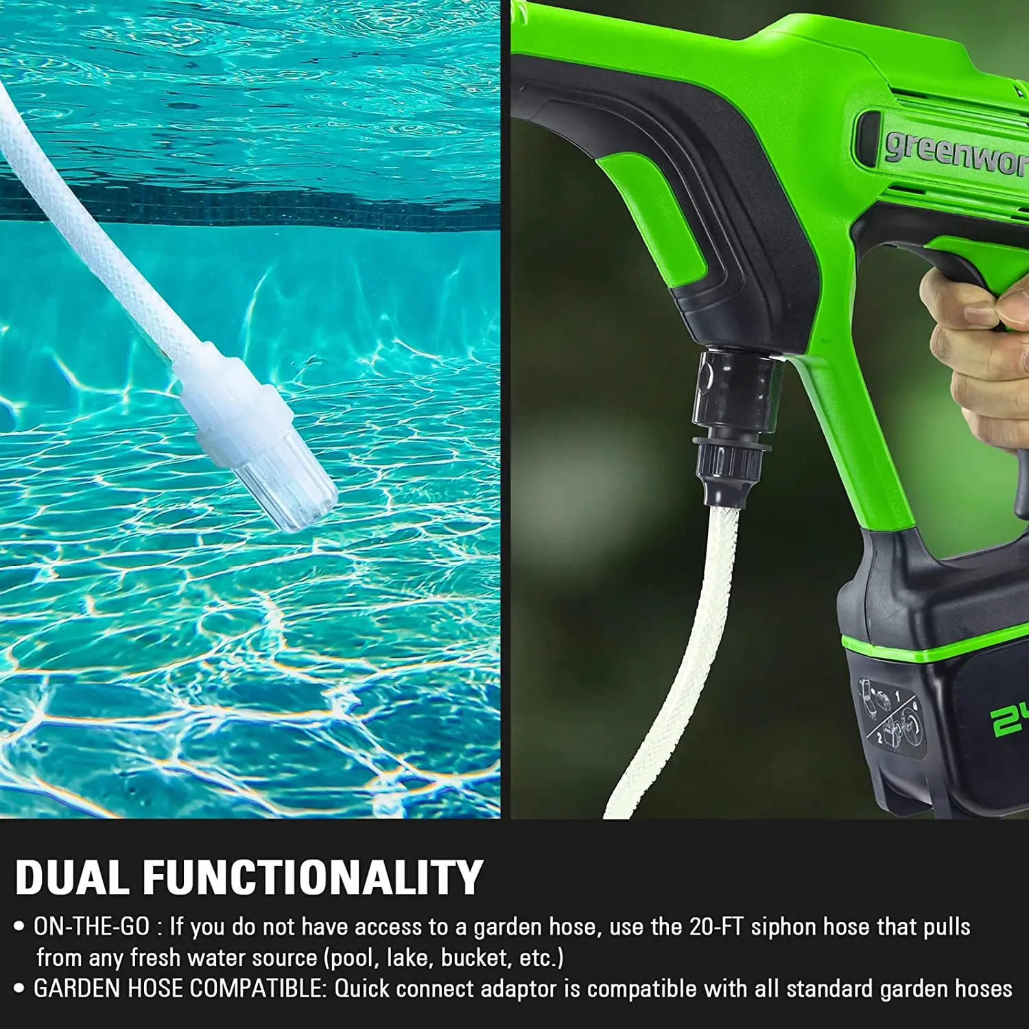 greenworks 24v High pressure washer 24Bar 400w Spray gun cleaner self-priming Household Portable rechargeable cordless Cleaner