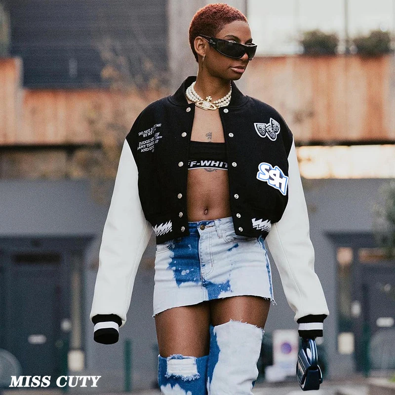 Women's Varsity Baseball Coats Cropped Varsity Jackets Streetwear Clothes Cyber Racer Y2K Winter 2023