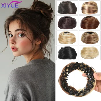 Clip sintetica nelle estensioni del panino per capelli disordinati Mini ciambella Updo posticci per donne Ragazze Chignon retrattili a forma di nido d'uccello