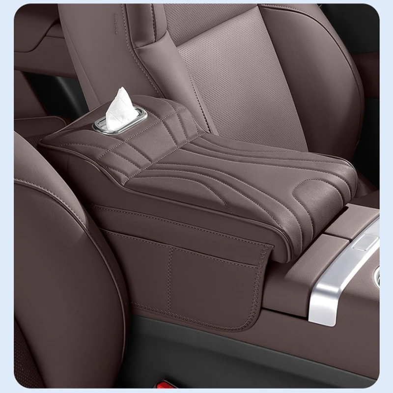 Car Armrest Box Height Increase Pad with Storage Bag and Leather Protective Cover
