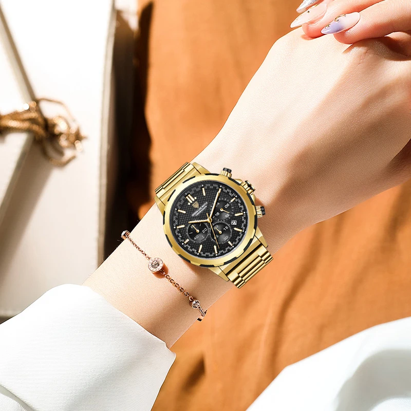 LIGE 2023 New Gold Quartz Watch For Women Top Luxury Women Watch Fashion Waterproof Sport Chronograph Clock Relogios Feminino