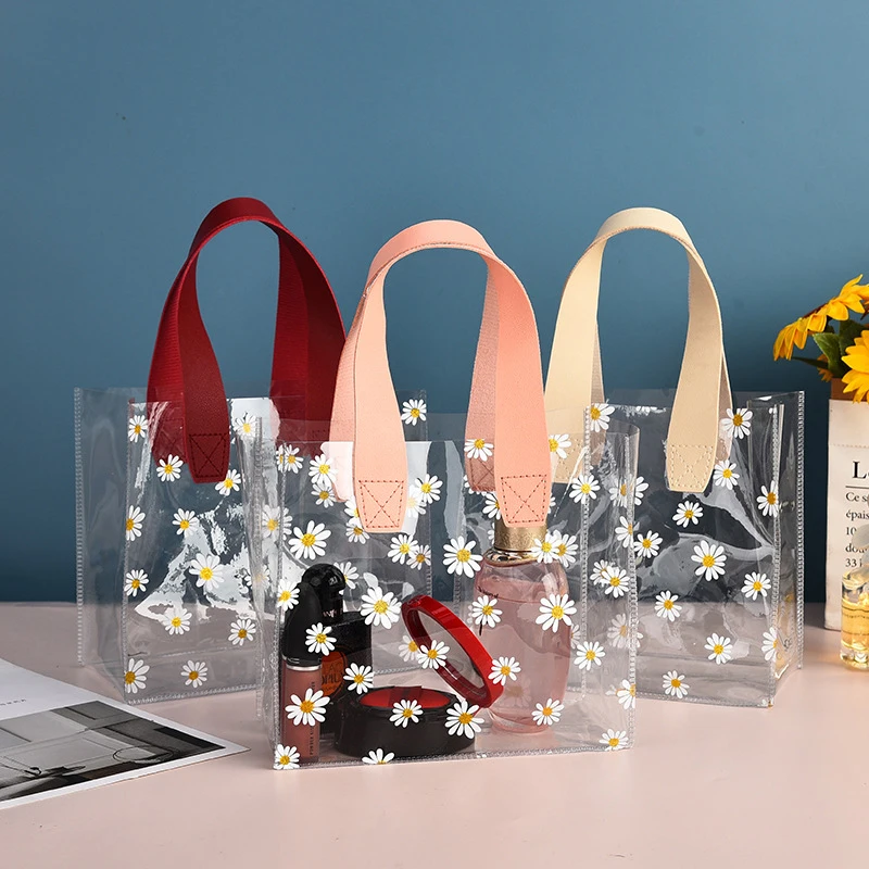 

Прозрачная подарочная сумка-тоут из ПВХ, прозрачная пластиковая Сумочка с маргаритками, коробка для конфет, Подарочная сумка, косметичка для свадьбы