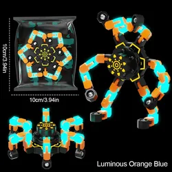 Transformable Creative Fidget Spinner - Stress Relief & DIY Deformable Toy for Kids (Luminous Orange Blue)