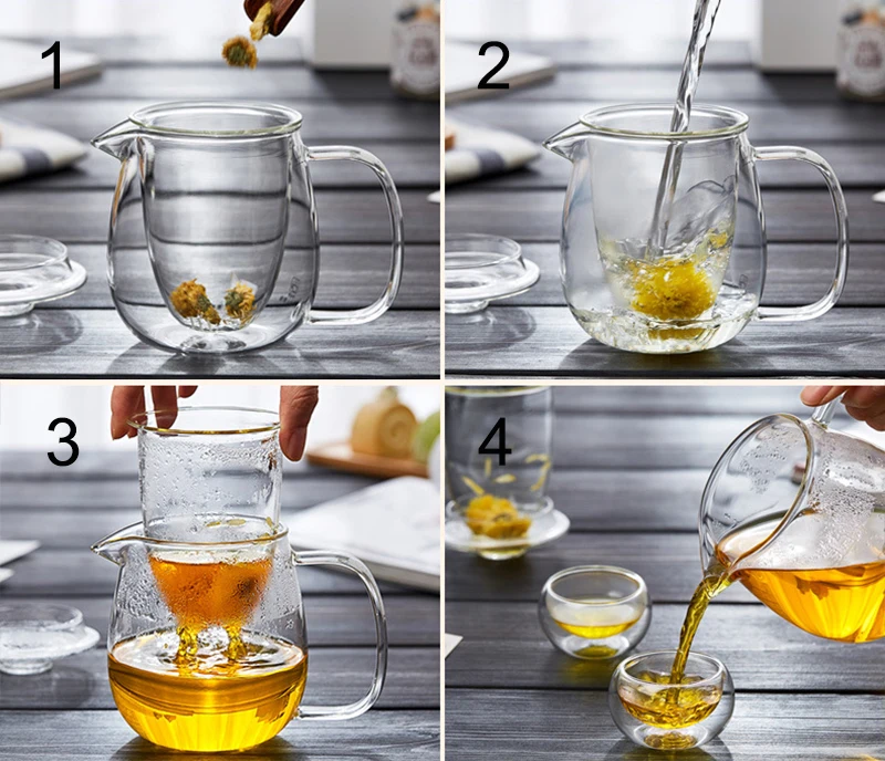 Heat Resistant Glass Tea Pot and Cup Set, Gaiwan Infuser Teapot for Infusion Oolong Tea Brewing Kettle, to Boil Water Pots