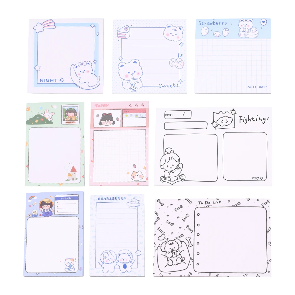 Fancy White Memo Pads Kawaii Cute Girl Rabbit Lines Blank Sticky Notes Check to Do List Diary Planner Post Notepads Stationery