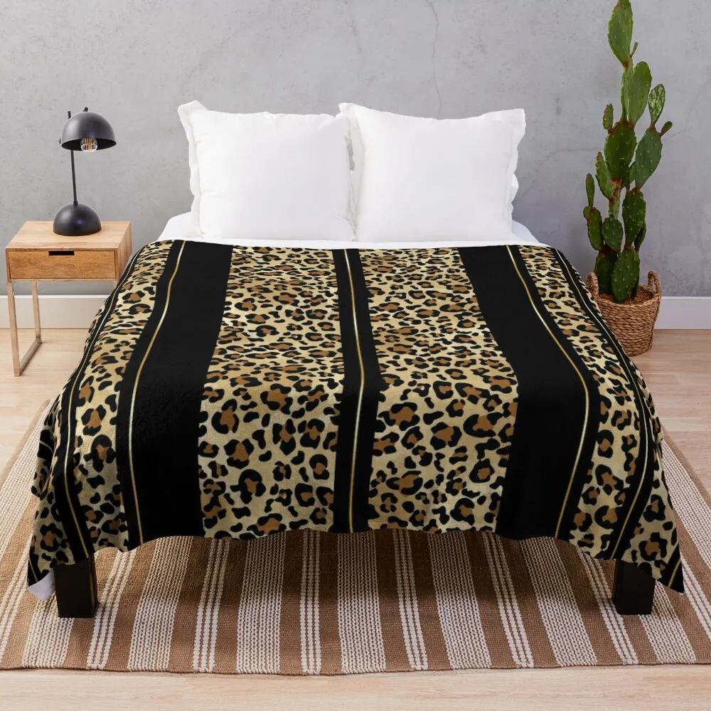 

Wildly Wonderful Leopard Stripes Animal Print with Pretty Simple Gold Stripe Throw Blanket Travel Blanket Sofa Blanket