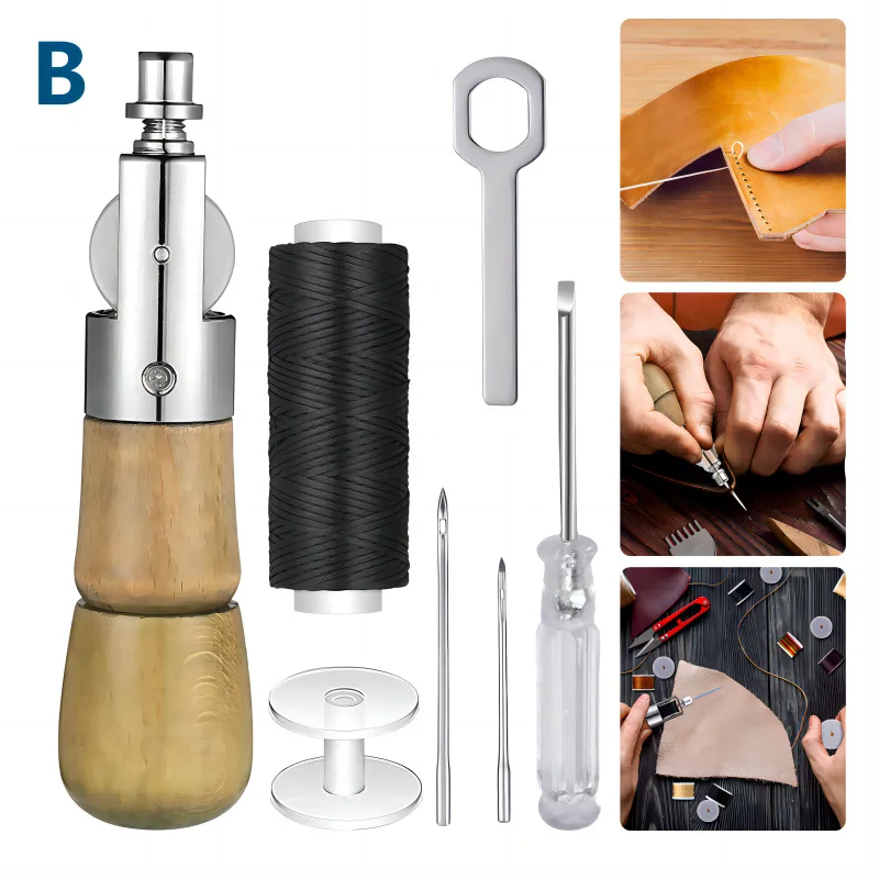 Kit punteruolo per cucire in pelle Cucitura a mano con set di accessori artigianali Bobine di ricambio per punteruolo manuale