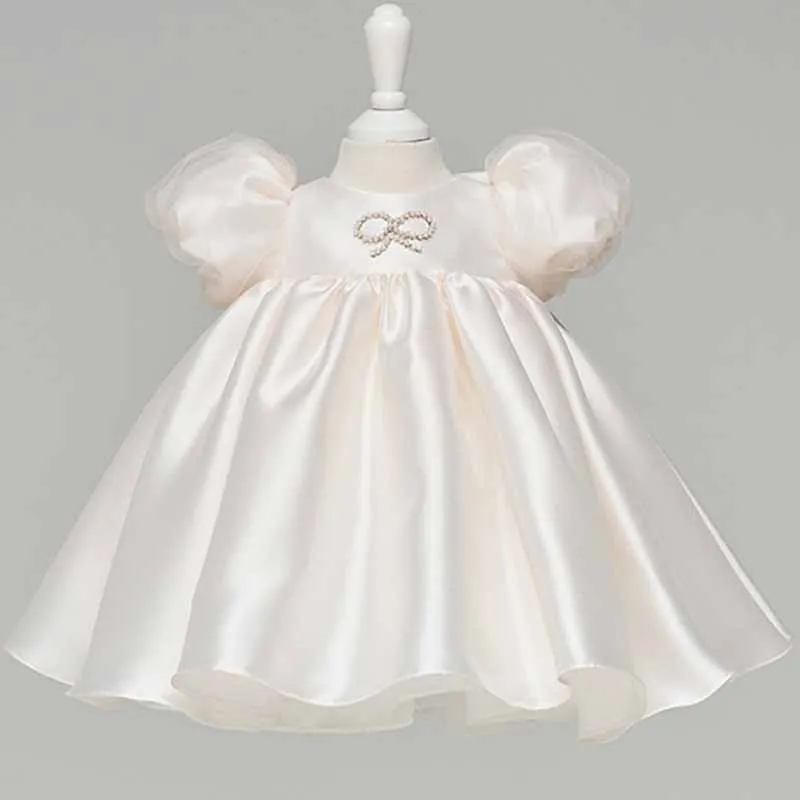 

Little Girls Sweet Puff Sleeve Princess Dress Baby Kids Tutu Dresses Childlren Big Bow Birthday Party Clothes Wedding Dress New