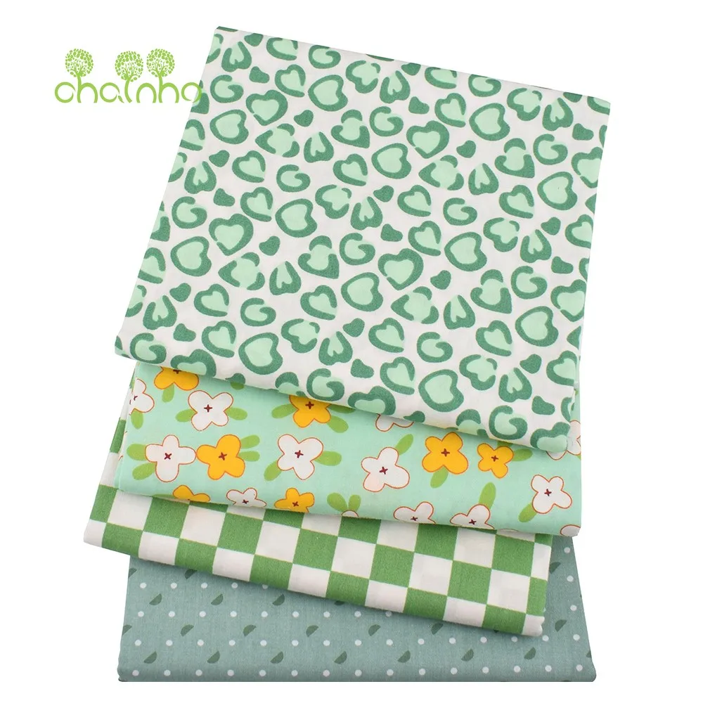 Chainho,Printed Twill Weave Cotton Fabric,Patchwork Cloth,DIY Sewing Quilting Material,Green Love Series,4 Specification,CC392