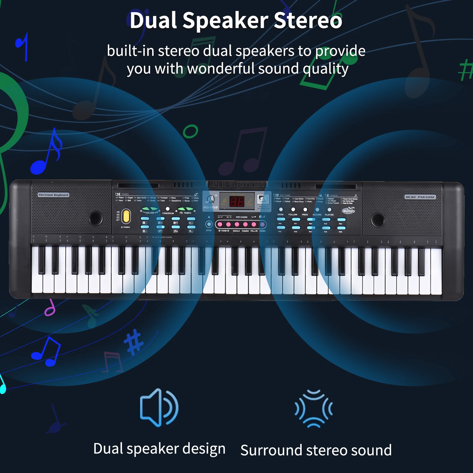 61 Keys USB Kids Electric Piano with Mic Digital LED Display Built-in Dual Stereo Speakers with 16 Tones 10 Rhythms 6 Demo Songs