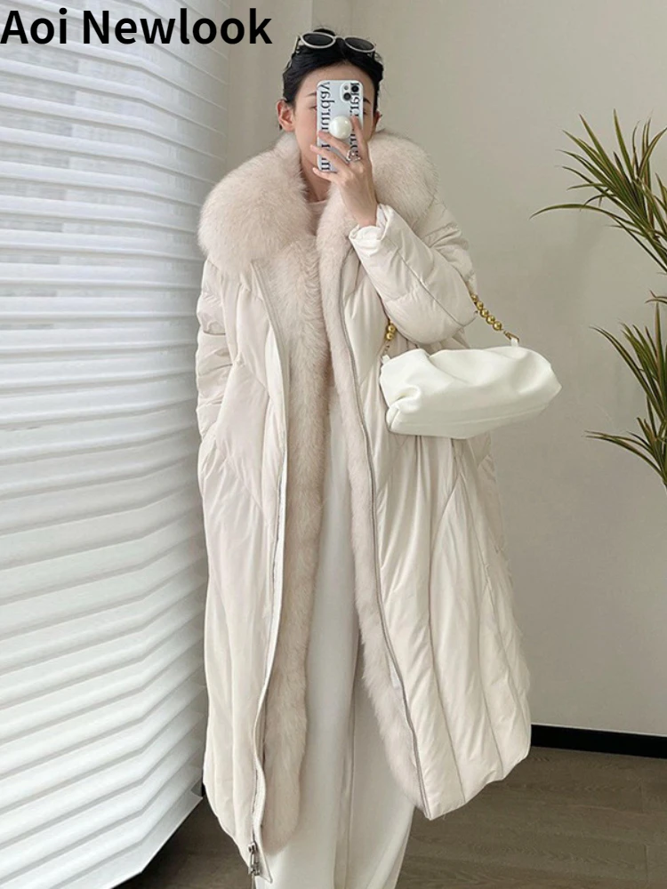 

Oversized Fur Collar White Goose Down Jacket Women's Winter New High Quality Mid-Length Detachable Fox Hair Fashion Parker Coat