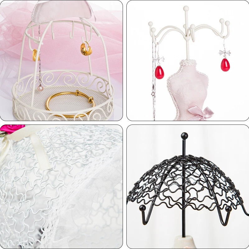 Elegant Princess Style Iron Art Jewelry Stand Holder Earrings Necklace Display Organizer Evening Gown Jewelry Display Rack