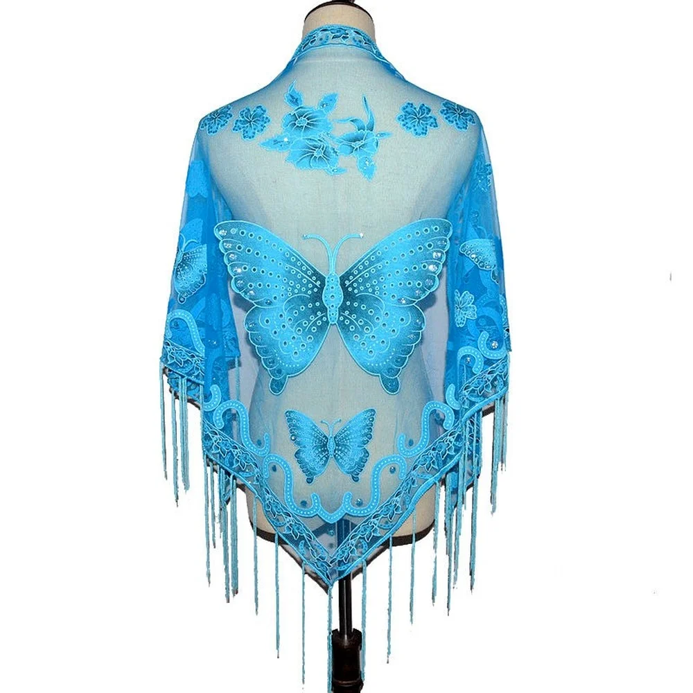 Summer Soft Tassel Pashmina Head Scarf Designer Butterfly Mesh Hijabs Scarf Women Luxury Shawl for Cheongsam 4 colors women faux mink velvet plaid pashmina capes korean mother version cardigan tassel shawl coat knitted poncho with pocket