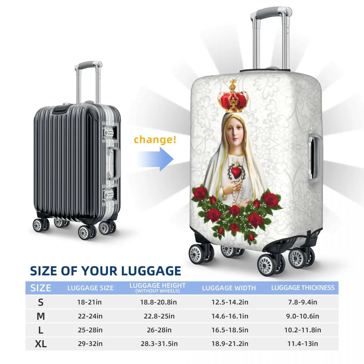Custom Our Lady Of Fatima Virgin Mary Luggage Cover Cute Portugal Rosary Catholic Suitcase Protector Covers Suit For 18-32 inch 6