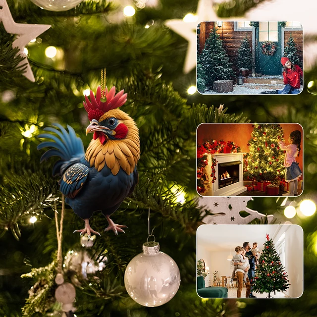 Ornamento da galinha do Natal - Ornamento acrílico da galinha - desenho  animado reutilizável para pendurar decoração árvore Natal para chaveiros  Maidong