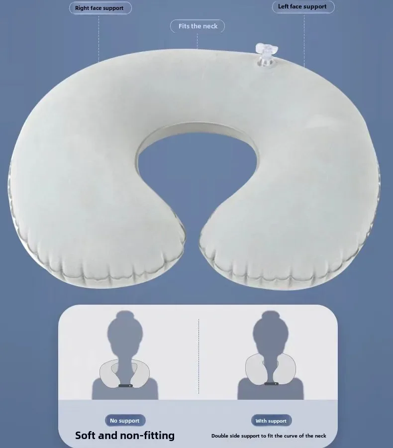 Portable Inflatable Travel Cushion - Comfortable Plush Neck Support Pillow