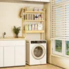 Bamboo Bathroom Finishing Rack With Hook and 3-Layer Height Adjustable Shelf Stable Durable Saving Space Laundry Room Bathroom 1