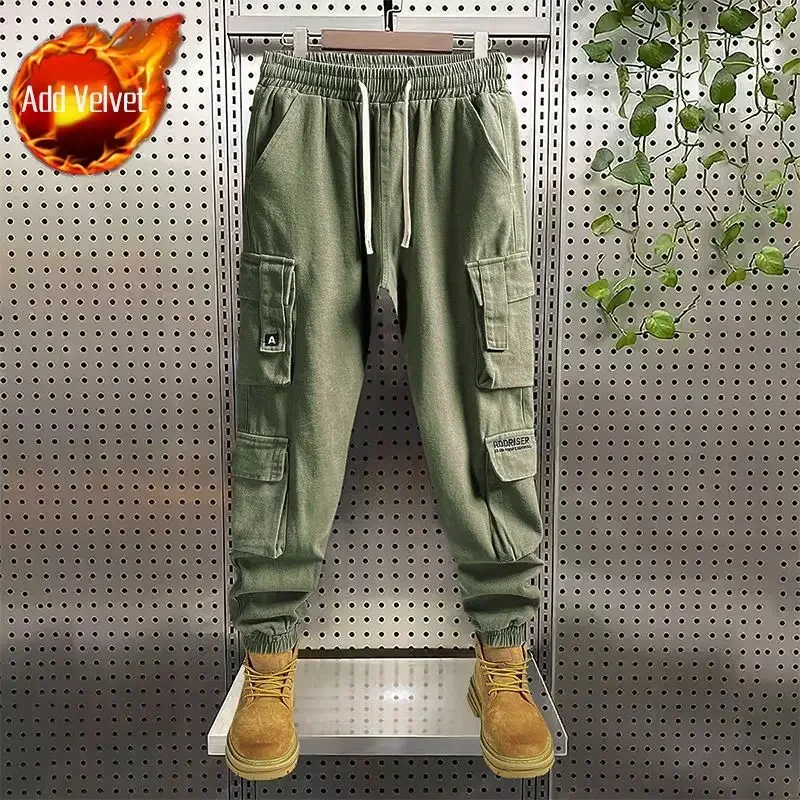 thumbnail image 1 of Pantalones de trabajo con forro polar para hombre, pantalones cargo negros para senderismo, color caqui, para exteriores, de nailon, moda emo, estilo Harajuku, ropa de algodón, 1 of 5