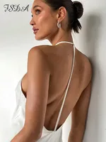Summer Backless Dress Midi White Sleeveless Club Off Shoulder WoSatin Dresses Party Bodycon Sexy Halter Neck