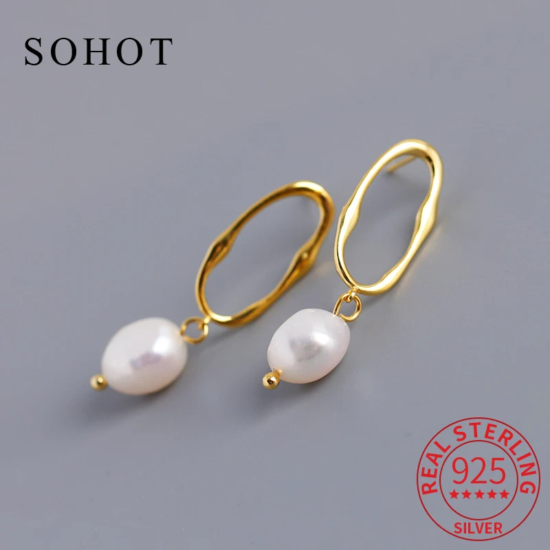 

Real 925 Sterling Silver Baroque Freshwater Pearls Stud Earrings for Women Trendy Fine Jewelry Minimalist Irregular Accessories