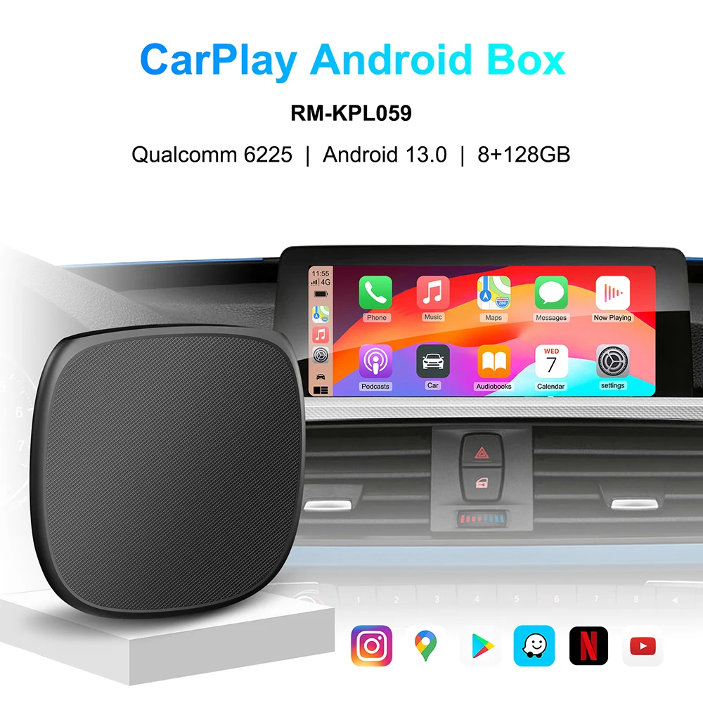 CarPlay Ai Box Qualcomm 6225 8 ھ CPU ȵ̵ 13.0  CarPlay ȵ̵ Auto OEM  Apple CarPlay   