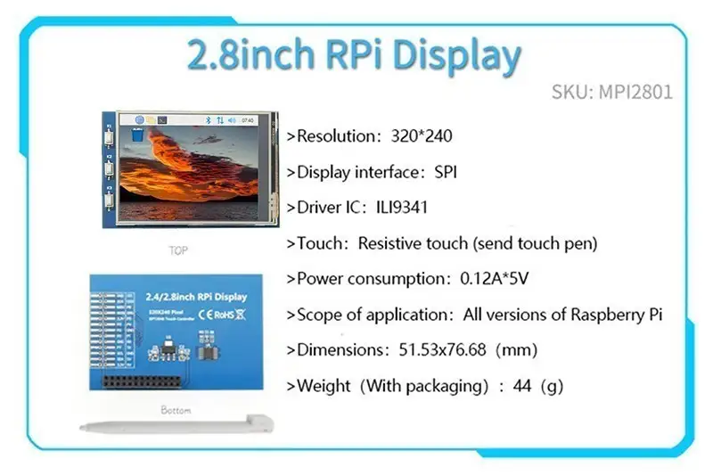 2.4/2.8/3.2/3.5 inch GPIO Series 2.4 inch/2.8 inch/3.2 inch/3.5 inch Touch Screen Display for Raspberry Pi 4B 3B B+ ZERO image 9