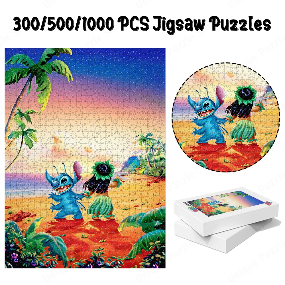 Lilo and Stitch Series Jigsaw Puzzles Beautiful Beach Scenery Board Games and Puzzles Classic Cartoon Kids Toys Walt Disney Game