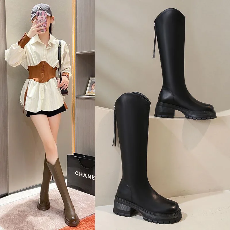 Long Tube Boots For Women 2025 Winter New Height Increasing Knight Boots Thick Heel Retro Long Boots For Women Versatile Women'S