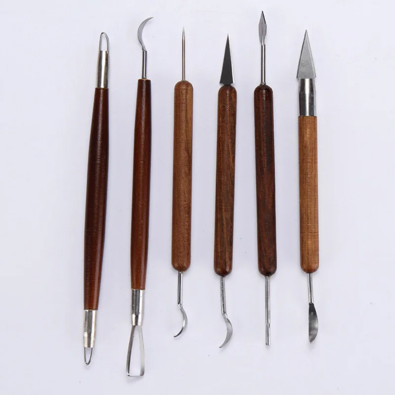 6pcs/Set Wood Clay Sculpting Kit Sculpt Smoothing Wax Carving Pottery Ceramic Tools Polymer Shapers Modeling Carved Tool