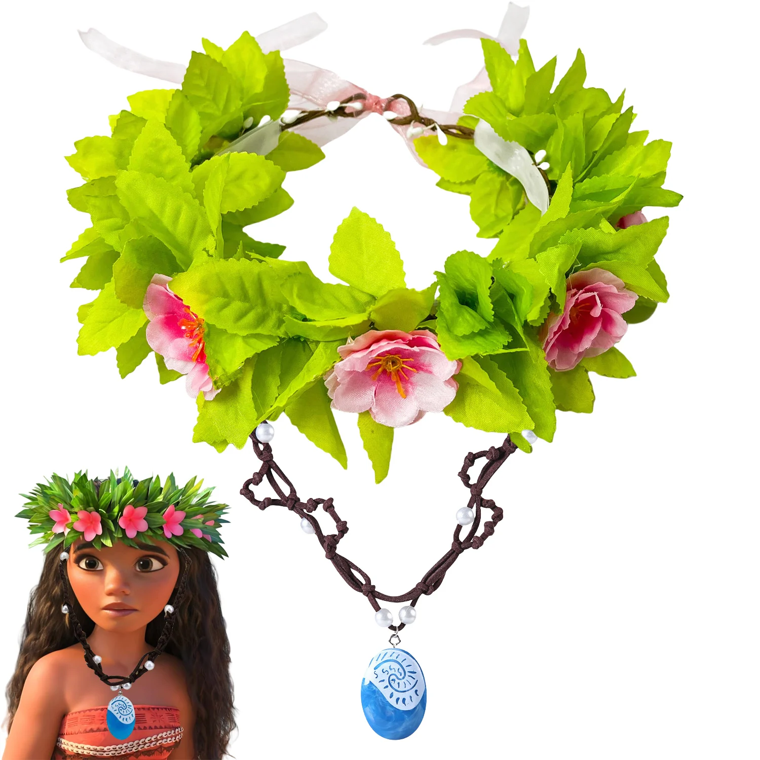 Set Hawaiano 4 Pezzi: Collana Lei, Bracciale Elastico E Fascia Per Capelli Con Fiori Tropicali Artificiali - Per Festa A Tema, Compleanno, Luau