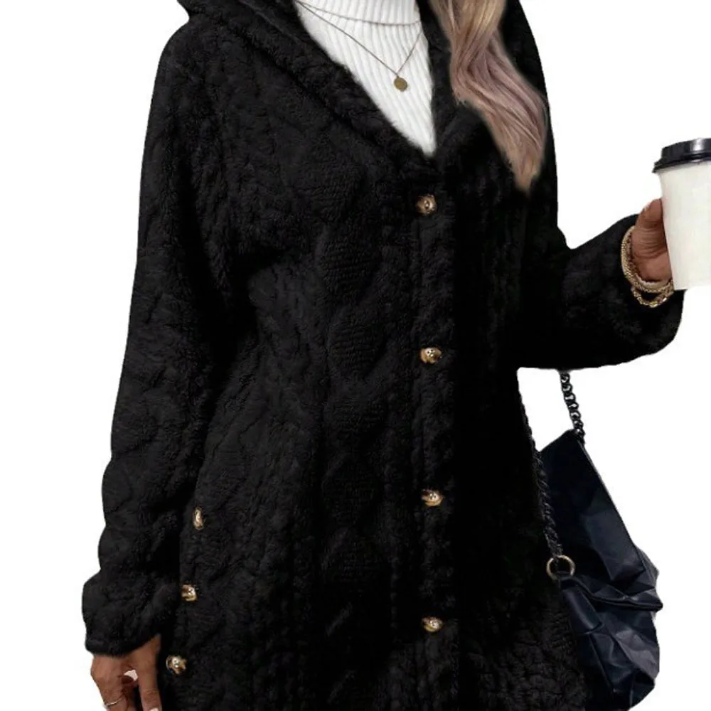 Women Autumn Winter Fleece Hooded Coat