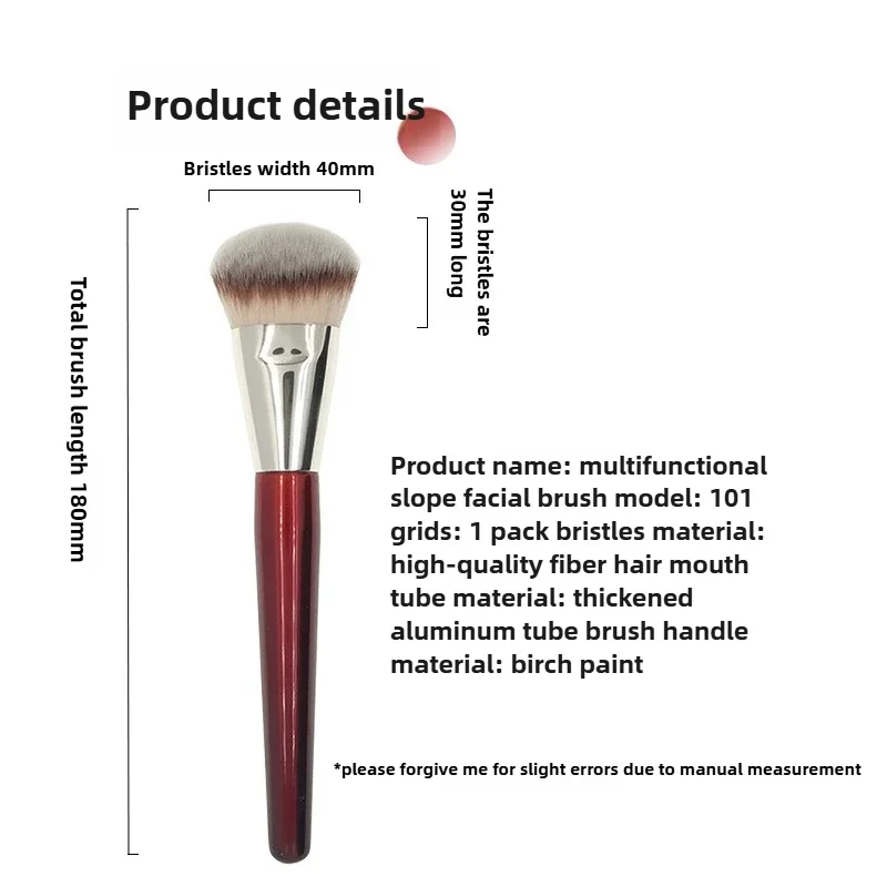 Description Picture 6 of item1pc 101 Contoured Foundation Makeup brushes Angled Liquid Base Concealer Make up brushes Red wood handle cosmetic tools 506