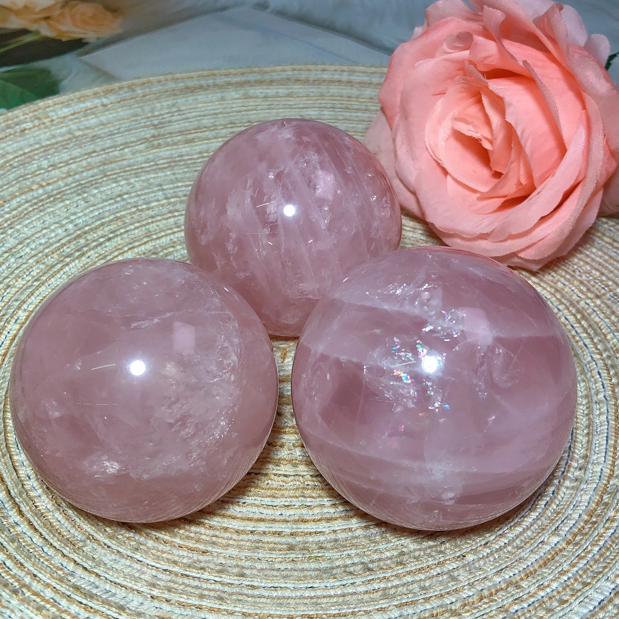 High Quality Natura Crystals Rose Quartz Sphere Star Flash Reiki Home Decoration Energy Healing Ore Ornament Room Decor 6