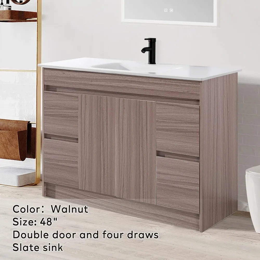48 Inch Bathroom Vanity with Sink Combo Set, Undermount Rock Plate Basin W/Wood Cabinet, Soft Closing Cabinet Door & Drawers 6