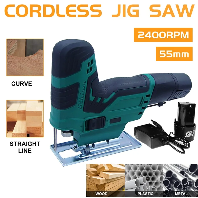 

Cordless Jigsaw Electric Jig Saw Portable Multi-Function Woodworking Power Tool 6 Speeds 55mm 2400RPM Electric Jig Saw