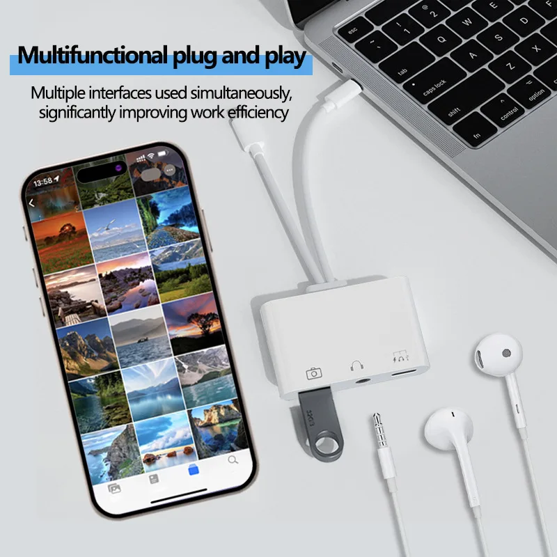 Lightning/Type C to USB 3.0 /3.5mm/Type C OTG Adapter 3.5mm Audio Jack Splitter for iPhone14/13/12/iPad Charging