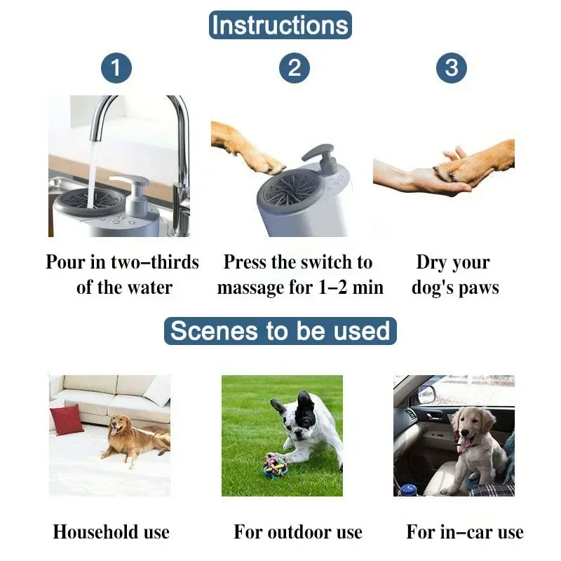 Automatic Pet Electric Foot Washer, Dog Paw Washing Cup, USB Charging, Ultra-long Battery Life, Silicone Cleaner, Grooming Brush
